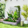 Outsunny 3 Tier Garden Planters with Trellis for Vine Climbing, Wooden Raised Beds, 95x95x110cm, Grey - 2