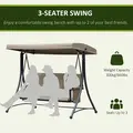 Outsunny 3 Seater Garden Swing Seat Outdoor Swing Chair with High Back Design, Steel Frame, Side Pouches, Adjustable Canopy, Brown - 7