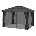 Outsunny 3 x 3.6m Hardtop Gazebo Canopy with Polycarbonate Roof, Aluminium Frame, Permanent Pavilion Garden Gazebo with Netting and Curtains for Patio, Deck, Dark Grey - 8