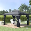 Outsunny 3 x 4m Aluminium Garden Gazebo, Marquee Canopy Shelter Pavilion Party Tent with Nets and Curtains for Garden and Deck, Black - 2