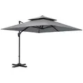 Outsunny 3 x 3(m) Cantilever Parasol with Aluminium Frame, Crank and Tilt, 360-Degree Rotation, Double Top Garden Umbrella with Cover (Only Cross Base), Light Grey - 1
