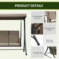 Outsunny 3 Seater Garden Swing Seat Outdoor Swing Chair with High Back Design, Steel Frame, Side Pouches, Adjustable Canopy, Brown - 6