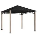 Outsunny 3 x 3 m Decorative Metal Gazebo - Black/Wood-Effect - 1