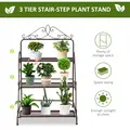 Outsunny 3 Tier Stair Style Metal Plant Stand, Flower Pot Holder Display Shelf, Storage Organizer Rack for Indoor Outdoor Patio Balcony Yard - 4