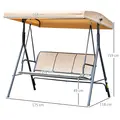 Outsunny 3 Seater Swing Chair, Garden Swing Bench with Canopy, Breathable Mesh Seat and Heavy Duty Steel Frame for Patio, Yard, Beige - 3