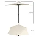 Outsunny 3(m) Half Parasol, Semi Round Umbrella with Metal Frame, Crank Handle for Balcony, Garden, Cream White - 3