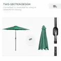 Outsunny 3(m) Tilting Parasol Garden Umbrellas, Outdoor Sun Shade with 8 Ribs, Tilt and Crank Handle for Balcony, Bench, Garden, Green - 6