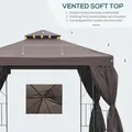 Outsunny 3 x 3 m Garden Gazebo Double Roof Marquee Patio Wedding Party Tent Canopy Shelter with Sidewalls (Brown) - 4