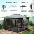 Outsunny 3 x 3(m) Pop Up Gazebo, Height Adjustable Instant Event Shelter with Netting and Carrying Bag, Grey - 4