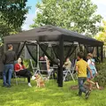 Outsunny 3 x 6m Pop Up Gazebo, Outdoor Canopy Shelter, Marquee Party Wedding Tent with 6 Mesh Walls and Carry Bag, Black - 2