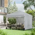 Outsunny 3 x 3 m Pop Up Gazebo, UPF 30+ Party Tent with 2 Sidewalls, Weight Bags and Wheeled Bag, Light Grey - 2