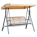 Outsunny 3 Seater Swing Chair, Garden Swing Bench with Canopy, Breathable Mesh Seat and Heavy Duty Steel Frame for Patio, Yard, Beige - 1