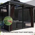 Outsunny 3 x 3(m) Hardtop Gazebo Canopy with 7mm Double Polycarbonate Roof, Garden Gazebo Permanent Pavilion with Mosquito Netting and Curtains for Patio, Deck, Brown - 7