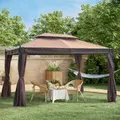 Outsunny 3 x 4m Garden Gazebo, Double Roof Marquee Canopy Shelter with Sidewalls, Solid Steel Frame for Garden, Lawn, Backyard and Deck - 2