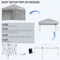 Outsunny 3 x 3 m Pop Up Gazebo, UPF 30+ Party Tent with 2 Sidewalls, Weight Bags and Wheeled Bag, Light Grey - 5