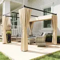 Outsunny 3 x 3m Retractable Roof Pergola, with Curtains - Khaki - 2