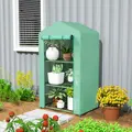 Outsunny 3 Tier Mini Greenhouse Portable Garden Grow House with Roll Up Door and Wire Shelves, 69 x 49 x 125 cm, Green - 2