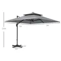 Outsunny 3 x 3(m) Cantilever Parasol with Aluminium Frame, Crank and Tilt, 360-Degree Rotation, Double Top Garden Umbrella with Cover (Only Cross Base), Light Grey - 3