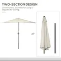 Outsunny 3(m) Half Parasol, Semi Round Umbrella with Metal Frame, Crank Handle for Balcony, Garden, Cream White - 6