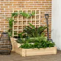 Outsunny 3 Tier Garden Planters with Trellis for Vine Climbing, Wooden Raised Beds, 95x95x110cm, Natural Tone - 2