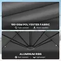 Outsunny 3(m) Cantilever Roma Parasol Patio Sun Umbrella with Crank & Tilt LED Solar Light Cross Base 360° Rotating Outdoor, Dark Grey - 8