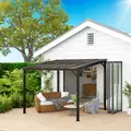 Outsunny 3 x 3(m) Metal Pergola with UPF 50+ and Waterproof Polycarbonate Roof, Wall-Mounted or Free Standing Garden Gazebo, Wind-resistant Outdoor Sun Shade, Dark Grey - 2