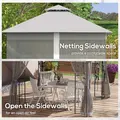 Outsunny 3 x 3m Steel Frame Double Roof Garden Gazebo - Light Grey - 6