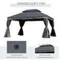 Outsunny 3 x 4m Aluminium Garden Gazebo, Marquee Canopy Shelter Pavilion Party Tent with Nets and Curtains for Garden and Deck, Black - 5