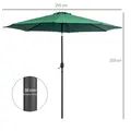 Outsunny 3(m) Tilting Parasol Garden Umbrellas, Outdoor Sun Shade with 8 Ribs, Tilt and Crank Handle for Balcony, Bench, Garden, Green - 3