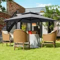 Outsunny 3 x 3(m) Cantilever Parasol with Aluminium Frame, Crank and Tilt, 360-Degree Rotation, Double Top Garden Umbrella with Cover (Only Cross Base), Light Grey - 2