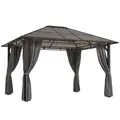 Outsunny 3 x 3.6m Hardtop Gazebo Canopy with Polycarbonate Roof Garden Pavilion with Removable Curtains and Steel Frame, Dark Grey - 1