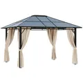 Outsunny 3 x 3.6m Hardtop Gazebo Canopy with Polycarbonate Roof Garden Pavilion with Removable Curtains and Steel Frame, Brown - 1