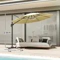 Outsunny 3(m) Adjustable Cantilever Parasol with Base, Solar LED Lights, Khaki - 3