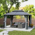 Outsunny 3 x 4m Hardtop Gazebo Canopy with UPF30+ Double Polycarbonate Roof, Aluminium Frame Garden Gazebo Permanent Pavilion with Mosquito Netting and Curtains for Patio, Deck, Grey - 8