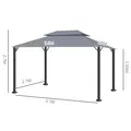 Outsunny 3 x 4m Aluminium Garden Gazebo, Marquee Canopy Shelter Pavilion Party Tent with Nets and Curtains for Garden and Deck, Dark Grey - 3