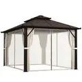Outsunny 3 x 4m Hardtop Gazebo Canopy with UPF30+ Double Polycarbonate Roof, Aluminium Frame Garden Gazebo Permanent Pavilion with Mosquito Netting and Curtains for Patio, Deck, Beige - 1