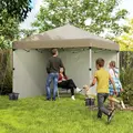 Outsunny 3 x 3 (M) Pop Up Gazebo, UPF 30+ with 2 Sidewalls, Leg Weight Bags and Wheeled Bag, Height Adjustable Party Tent Event Shelter for Garden, Patio, Khaki - 2