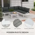 Outsunny 4 Pieces Garden Furniture Set, 5-Level Reclining Garden Corner Sofa Set, Outdoor Lounge Conversation Sectional with Cushions, Wood Effect Plastic Table, White Frame & Grey Cushion - 7