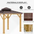 Outsunny 3x(3)M Outdoor Hardtop Gazebo Canopy with 2-Tier Roof and Solid Wood Frame, Outdoor Patio Shelter for Patio, Garden, Brown - 4