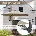 Outsunny 3(m) Wall-Mounted Parasol Shade, with Handle - Khaki - 5