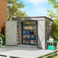 Outsunny 3.7 x 7.9ft Galvanised Steel Shed, with Latched Door and Padlock - Light Grey - 3