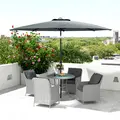 Outsunny 4 Seater Rattan Dining Set with Parasol & Cushions - Light Grey - 8