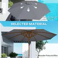 Outsunny 3m Wood Pole Parasol Umbrella - Grey - 4