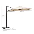 Outsunny 3M Banana Parasol Hanging Cantilever Umbrella W/ Cross Base Hand Crank Aluminium Frame 360°Rotation Hand Crank-Beige - 3