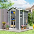 Outsunny 4 x 6ft Garden Shed, Plastic Shed with Floor, Window, Lockable Door and Vents, Resin Tool Shed for Outdoor Patio Storage, Zero Maintenance, Grey - 2