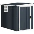 Outsunny 4 x 6ft Garden Metal Shed, Outdoor Storage Shed with Window, 2 Vents and Lockable Door for Garden, Patio, Dark Grey - 1