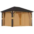 Outsunny 3.6 x 3 m Aluminium Hardtop Gazebo, with Accessories - Brown - 1