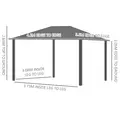 Outsunny 3.6 x 4m Hardtop Gazebo Canopy with Polycarbonate Roof, Aluminium Frame, Permanent Pavilion Garden Gazebo with Netting and Curtains for Patio, Deck, Dark Grey - 3