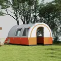 Outsunny 3000mm Waterproof Camping Tent, 5-6 Man Family Tent with Living and Bedroom, Carry Bag Included, Cream and Orange - 2
