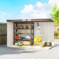 Outsunny 4 x 9ft Metal Shed, with Foundation Shed - Brown - 9